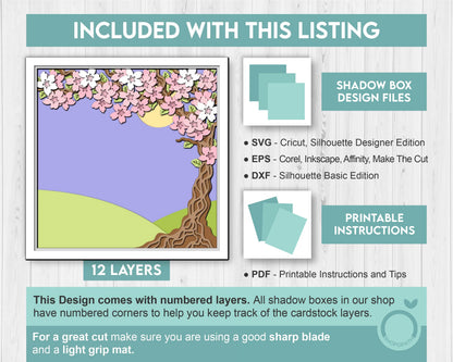 3D SVG Blossom Tree Shadow Box, 3D SVG Spring, 3D Cherry Blossom svg, 3d SVG Spring Bloom, 3d Sakura Tree Svg, Floral Svg, Cricut Silhouette
