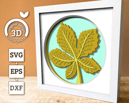 3D SVG Chestnut Leaf Herbarium Shadow Box, 3D Fall SVG, Chestnut Fall Leaf 3d svg, Herbarium 3d Svg, Chestnut 3d SVG, Cricut Silhouette