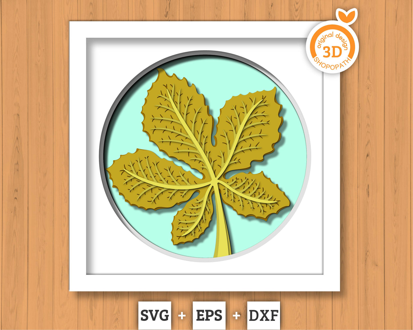 3D SVG Chestnut Leaf Herbarium Shadow Box, 3D Fall SVG, Chestnut Fall Leaf 3d svg, Herbarium 3d Svg, Chestnut 3d SVG, Cricut Silhouette