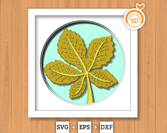 3D SVG Chestnut Leaf Herbarium Shadow Box, 3D Fall SVG, Chestnut Fall Leaf 3d svg, Herbarium 3d Svg, Chestnut 3d SVG, Cricut Silhouette