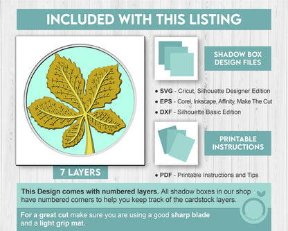 3D SVG Chestnut Leaf Herbarium Shadow Box, 3D Fall SVG, Chestnut Fall Leaf 3d svg, Herbarium 3d Svg, Chestnut 3d SVG, Cricut Silhouette