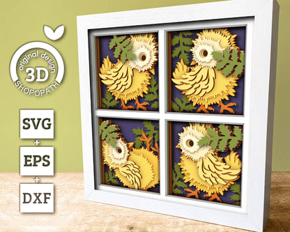 3D SVG Baby Chicks Shadow Box with Spring Leaves Layered Cutting Files for Cricut, Silhouette, Brother & Laser Machines