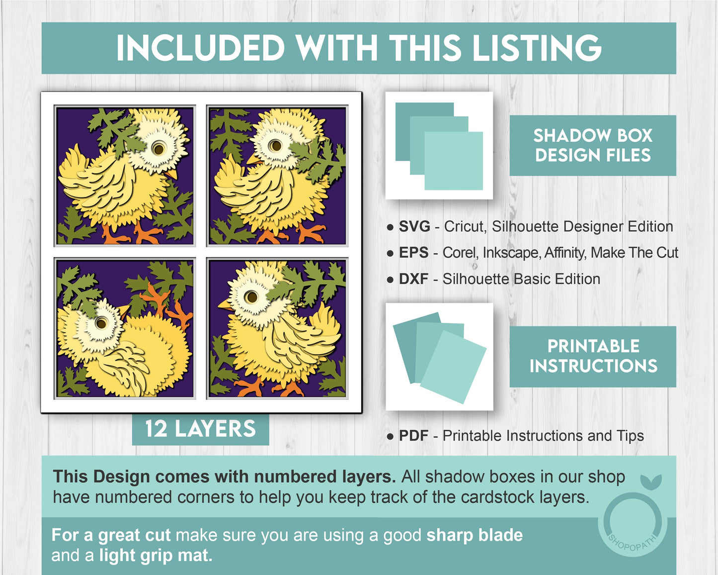 3D SVG Baby Chicks Shadow Box with Spring Leaves Layered Cutting Files for Cricut, Silhouette, Brother & Laser Machines