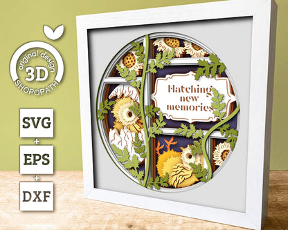 Hatching Baby Chicks with Label - 3D Shadow Box Layered SVG DXF EPS (Cutting Files)