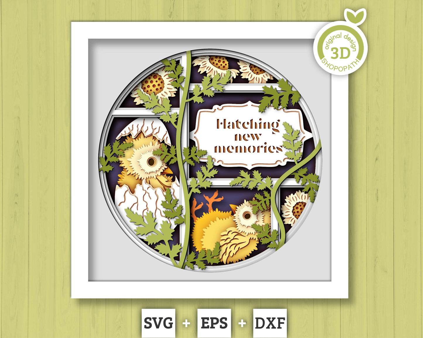 Hatching Baby Chicks with Label - 3D Shadow Box Layered SVG DXF EPS (Cutting Files)