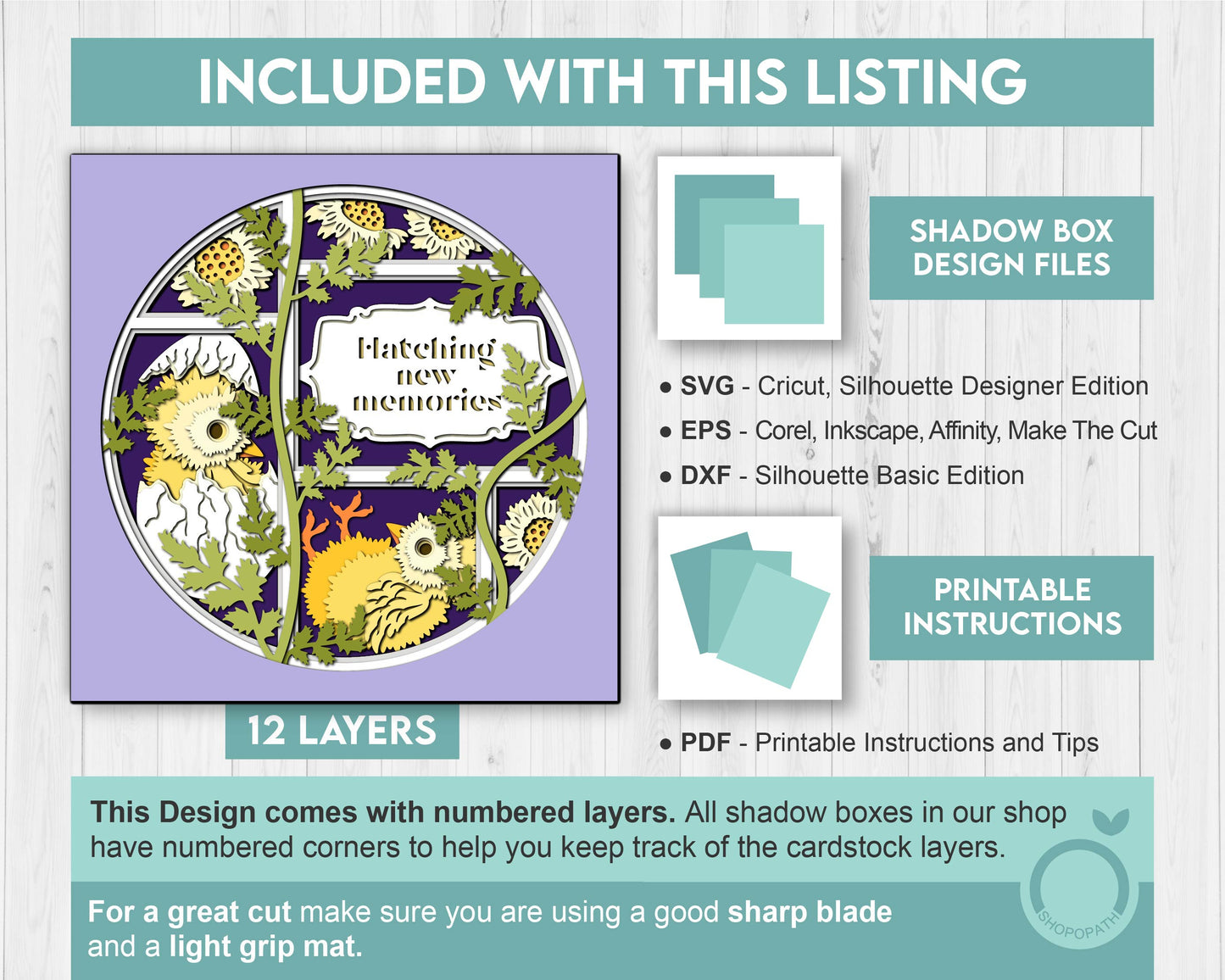 Hatching Baby Chicks with Label - 3D Shadow Box Layered SVG DXF EPS (Cutting Files)