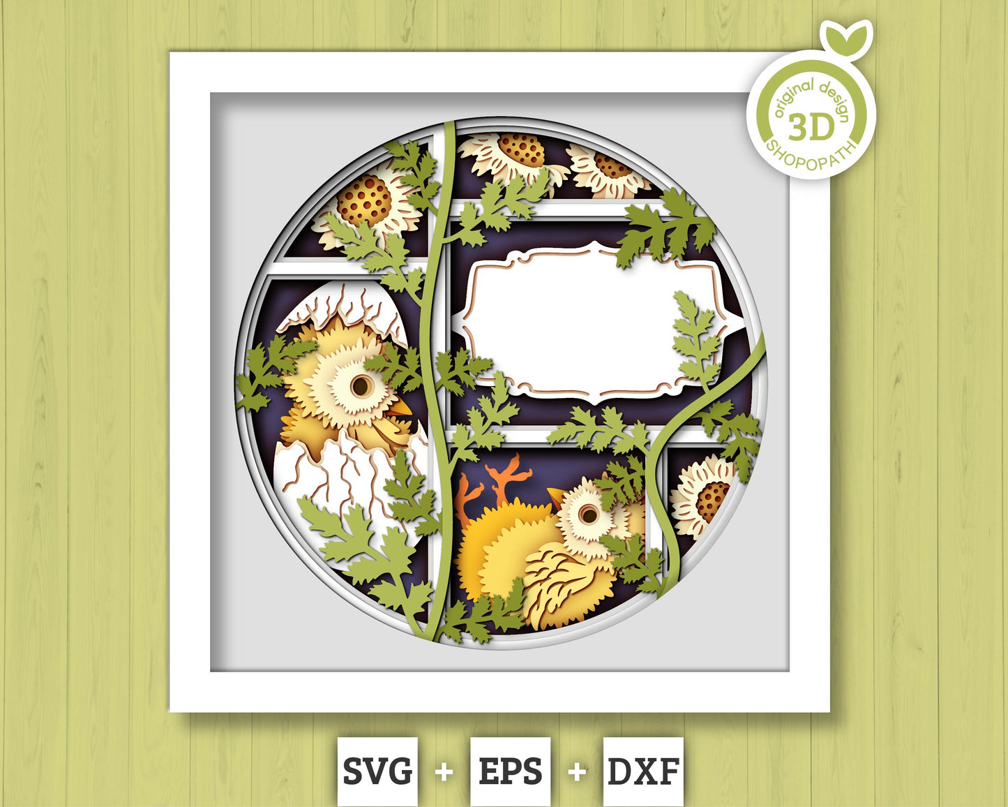 Hatching Baby Chicks with Label - 3D Shadow Box Layered SVG DXF EPS (Cutting Files)