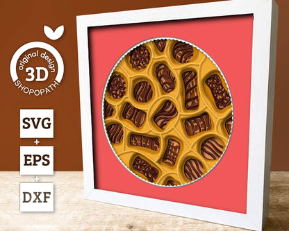 3D Chocolate Box SVG EPS, Shadow Box, Layered Cardstock Candy Love Shadow Box, Desert 3D Svg, Cake 3D svg Cricut
