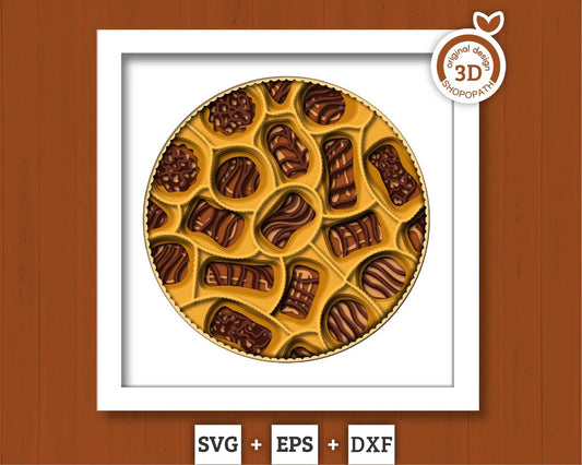 3D Chocolate Box SVG EPS, Shadow Box, Layered Cardstock Candy Love Shadow Box, Desert 3D Svg, Cake 3D svg Cricut