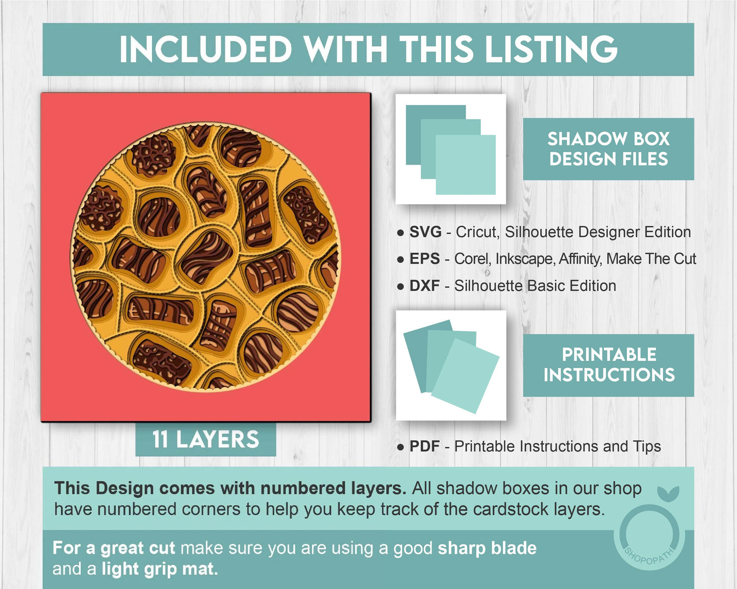 3D Chocolate Box SVG EPS, Shadow Box, Layered Cardstock Candy Love Shadow Box, Desert 3D Svg, Cake 3D svg Cricut