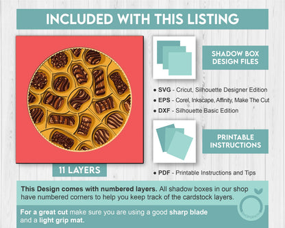 3D Chocolate Box SVG EPS, Shadow Box, Layered Cardstock Candy Love Shadow Box, Desert 3D Svg, Cake 3D svg Cricut