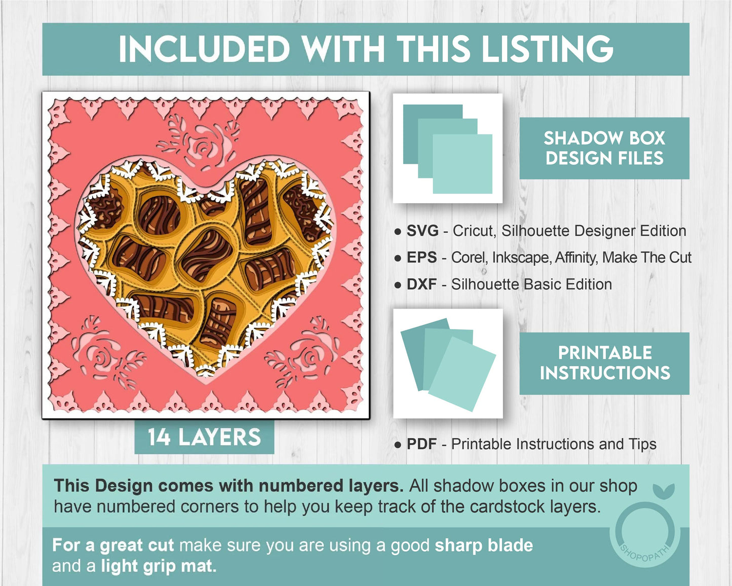 3D Chocolate Box SVG EPS, Heart Shadow Box, Layered Cardstock Candy Love Lace Shadow Box, Valentines 3D Svg, Cake 3D svg Cricut
