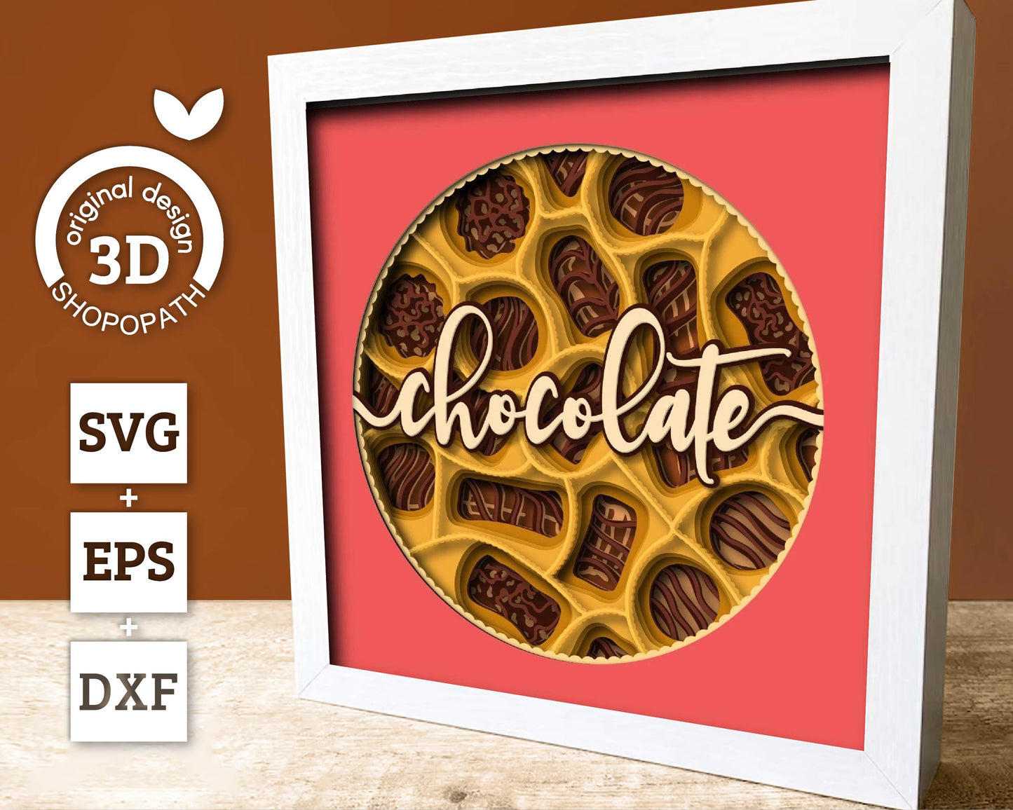 3D Chocolate Box SVG EPS, Shadow Box, Layered Cardstock Candy Love Shadow Box, Desert 3D Svg, Cake 3D svg Cricut