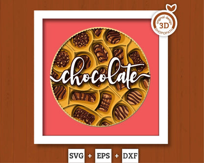 3D Chocolate Box SVG EPS, Shadow Box, Layered Cardstock Candy Love Shadow Box, Desert 3D Svg, Cake 3D svg Cricut