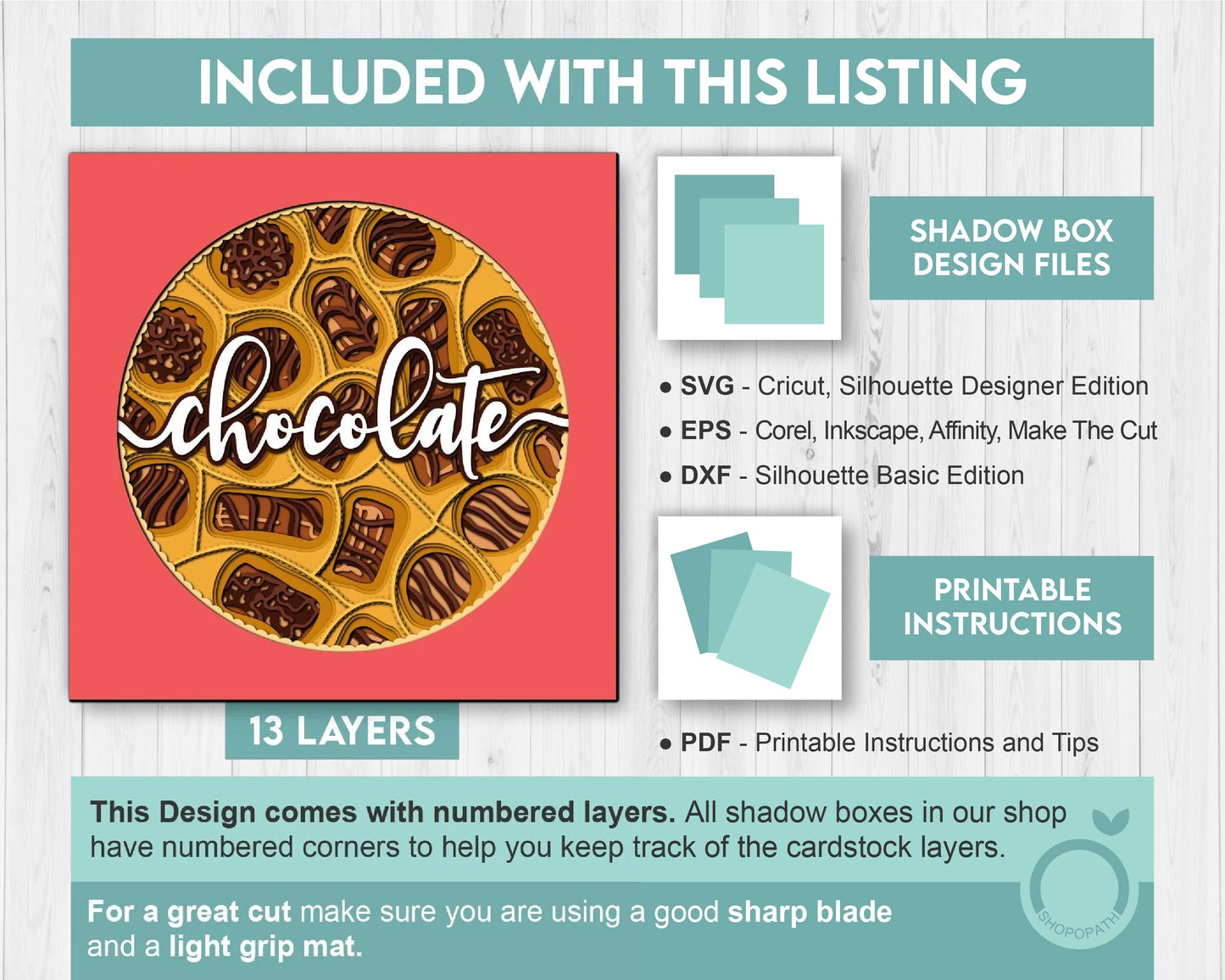 3D Chocolate Box SVG EPS, Shadow Box, Layered Cardstock Candy Love Shadow Box, Desert 3D Svg, Cake 3D svg Cricut