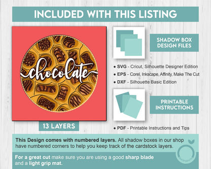 3D Chocolate Box SVG EPS, Shadow Box, Layered Cardstock Candy Love Shadow Box, Desert 3D Svg, Cake 3D svg Cricut