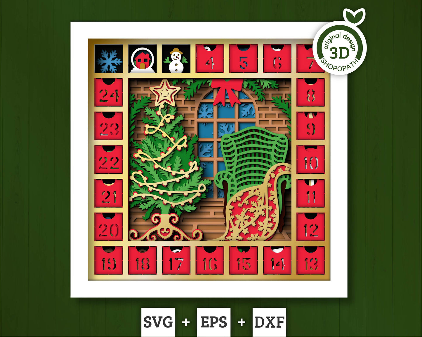 3D SVG Christmas Shadow Box, Advent Calendar Svg, Santa Claus Shadow Box, Christmas Calendar 3D Svg, Christmas Gift Svg, Cricut Silhouette