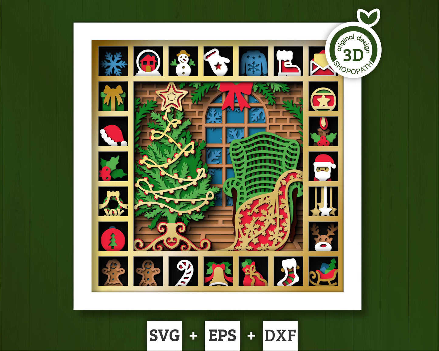 3D SVG Christmas Shadow Box, Advent Calendar Svg, Santa Claus Shadow Box, Christmas Calendar 3D Svg, Christmas Gift Svg, Cricut Silhouette