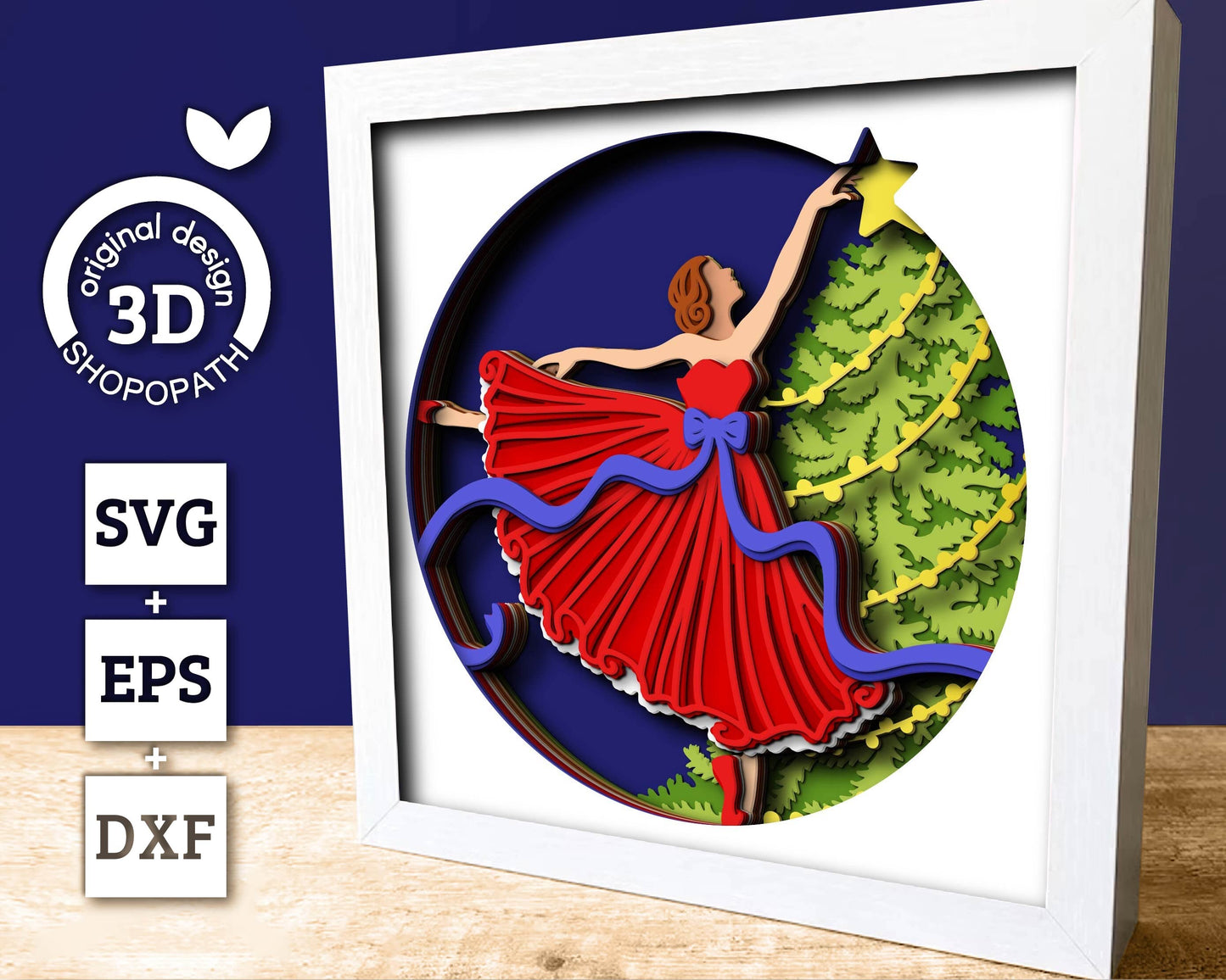 3D SVG Christmas Shadow Box, Ballerina Shadow Box Svg, Christmas Tree 3D Svg, Santa Claus 3d Svg, Winter svg Cricut Silhouette