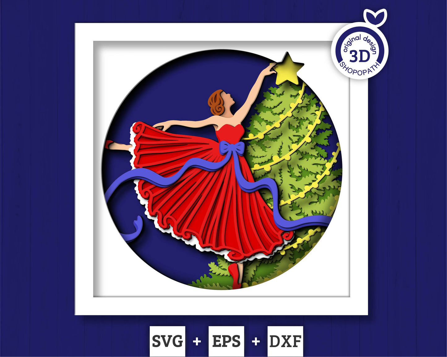 3D SVG Christmas Shadow Box, Ballerina Shadow Box Svg, Christmas Tree 3D Svg, Santa Claus 3d Svg, Winter svg Cricut Silhouette