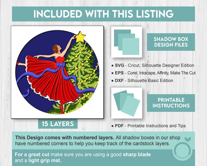 3D SVG Christmas Shadow Box, Ballerina Shadow Box Svg, Christmas Tree 3D Svg, Santa Claus 3d Svg, Winter svg Cricut Silhouette