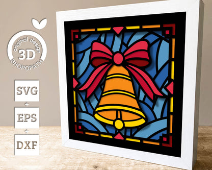 Christmas Bell Stained Glass Mini - 3D Shadow Box Layered SVG DXF EPS (Cutting Files)