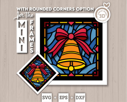 Christmas Bell Stained Glass Mini - 3D Shadow Box Layered SVG DXF EPS (Cutting Files)