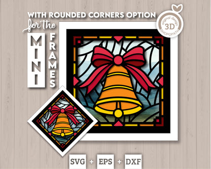Christmas Bell Stained Glass Mini - 3D Shadow Box Layered SVG DXF EPS (Cutting Files)