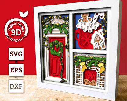 3D SVG Christmas Shadow Box, Layered Winter Svg, Winter Shadow Box, Christmas Socks 3D Svg, Christmas Door 3d Svg, Cricut Silhouette