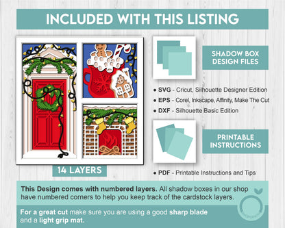 3D SVG Christmas Shadow Box, Layered Winter Svg, Winter Shadow Box, Christmas Socks 3D Svg, Christmas Door 3d Svg, Cricut Silhouette