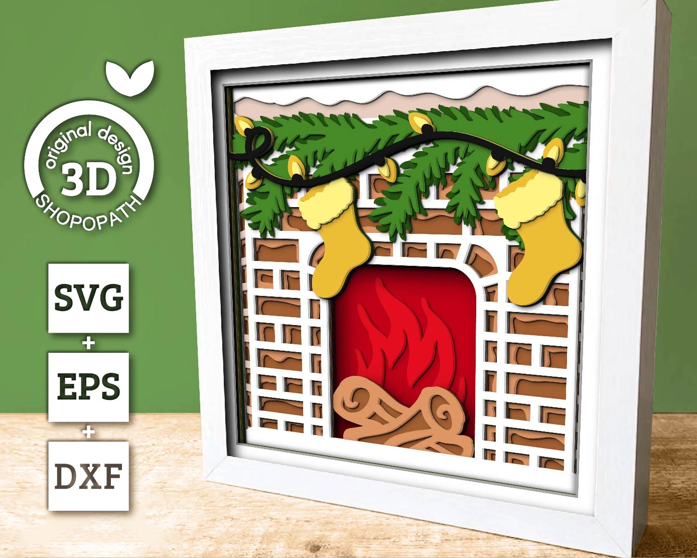 3D SVG Christmas Shadow Box, Layered Winter Svg, Winter Shadow Box, Christmas Stockings 3D Svg Christmas Fireplace 3d Svg, Cricut Silhouette