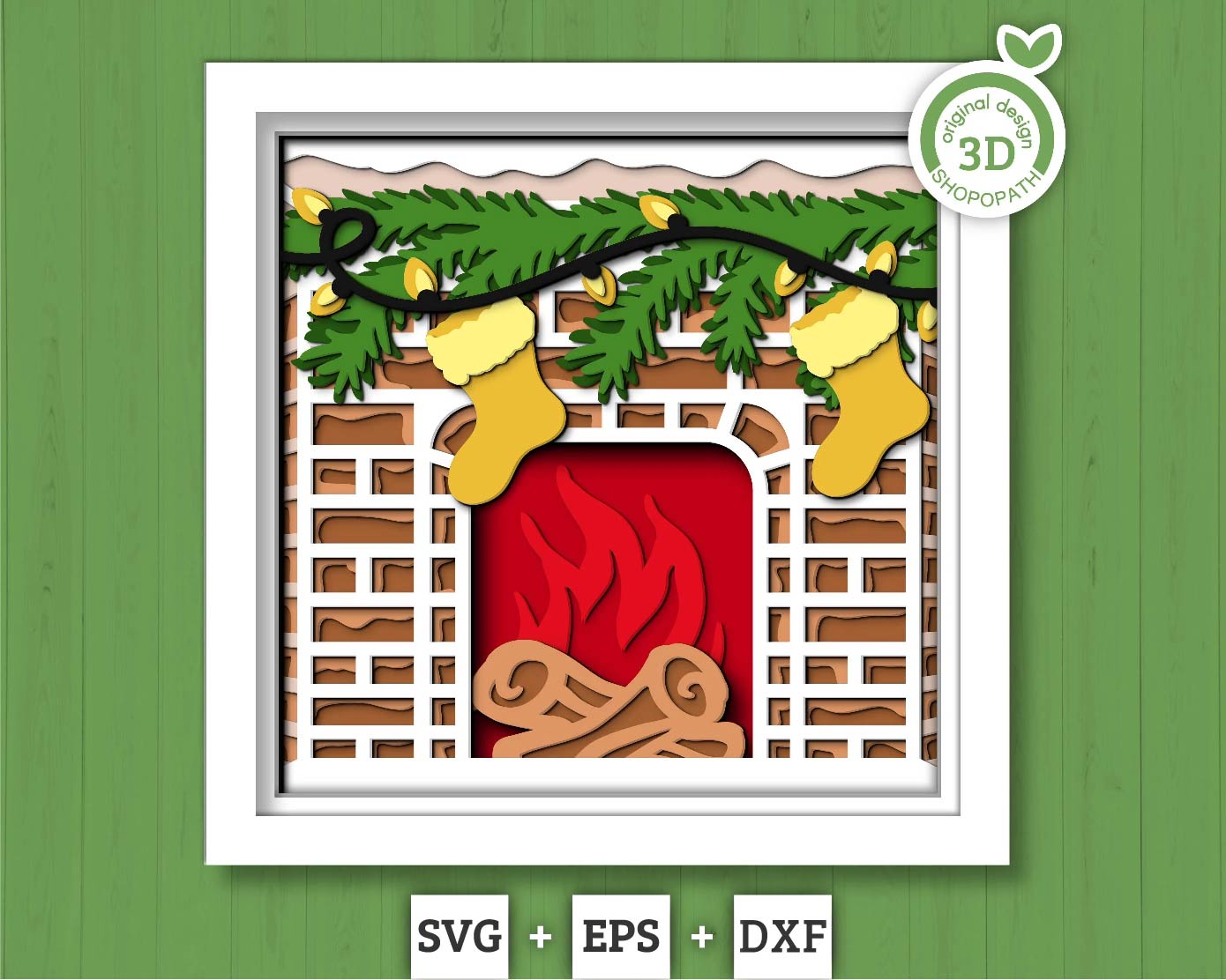 3D SVG Christmas Shadow Box, Layered Winter Svg, Winter Shadow Box, Christmas Stockings 3D Svg Christmas Fireplace 3d Svg, Cricut Silhouette