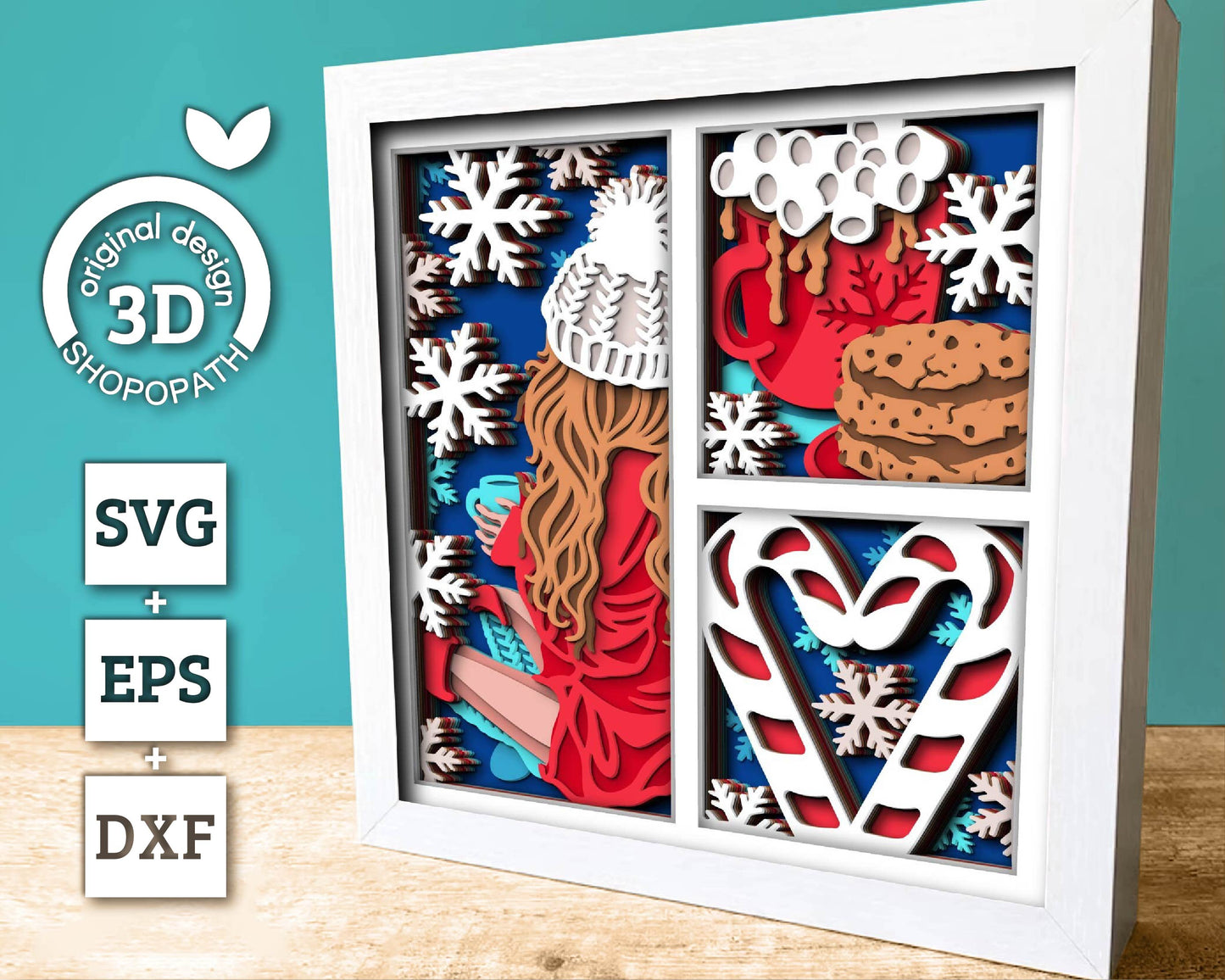 3D SVG Christmas Shadow Box, Layered Winter Shadow Box Svg, Christmas Socks 3D Svg, Santa Claus 3d Svg, Snowflakes svg Cricut Silhouette