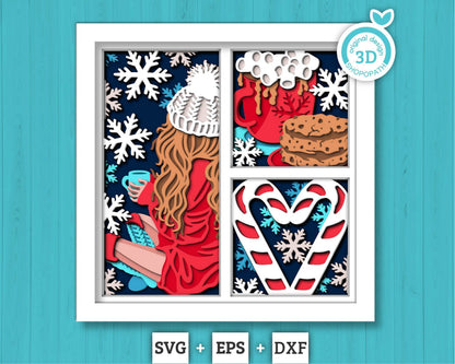 3D SVG Christmas Shadow Box, Layered Winter Shadow Box Svg, Christmas Socks 3D Svg, Santa Claus 3d Svg, Snowflakes svg Cricut Silhouette