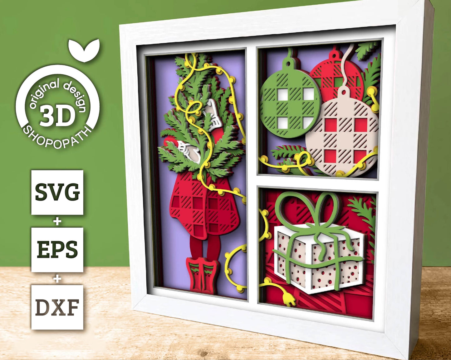 3D SVG Christmas Shadow Box, Layered Winter Shadow Box Svg, Christmas Tree 3D Svg, Santa Claus 3d Svg, Ornaments svg Cricut Silhouette