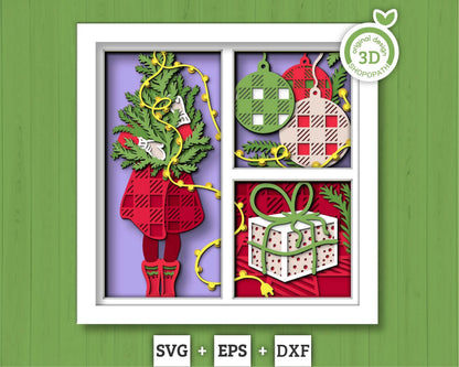 3D SVG Christmas Shadow Box, Layered Winter Shadow Box Svg, Christmas Tree 3D Svg, Santa Claus 3d Svg, Ornaments svg Cricut Silhouette