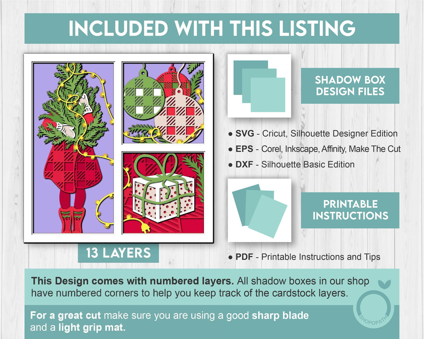 3D SVG Christmas Shadow Box, Layered Winter Shadow Box Svg, Christmas Tree 3D Svg, Santa Claus 3d Svg, Ornaments svg Cricut Silhouette
