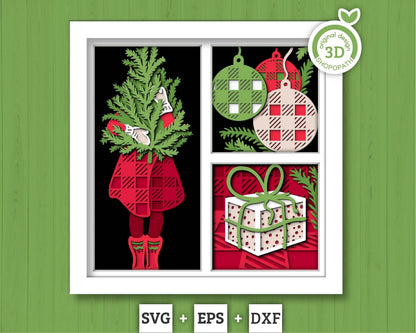 3D SVG Christmas Shadow Box, Layered Winter Shadow Box Svg, Christmas Tree 3D Svg, Santa Claus 3d Svg, Ornaments svg Cricut Silhouette