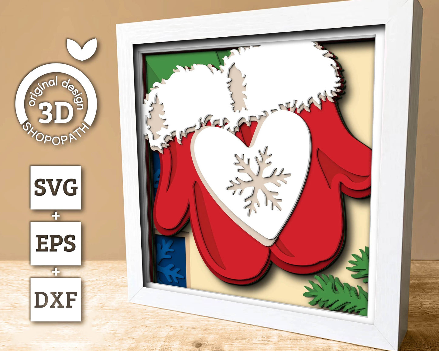 3D SVG Christmas Shadow Box, Layered Winter Shadow Box Svg, Christmas Mittens 3D Svg, Winter Heart 3d Svg, Snowflakes svg Cricut Silhouette
