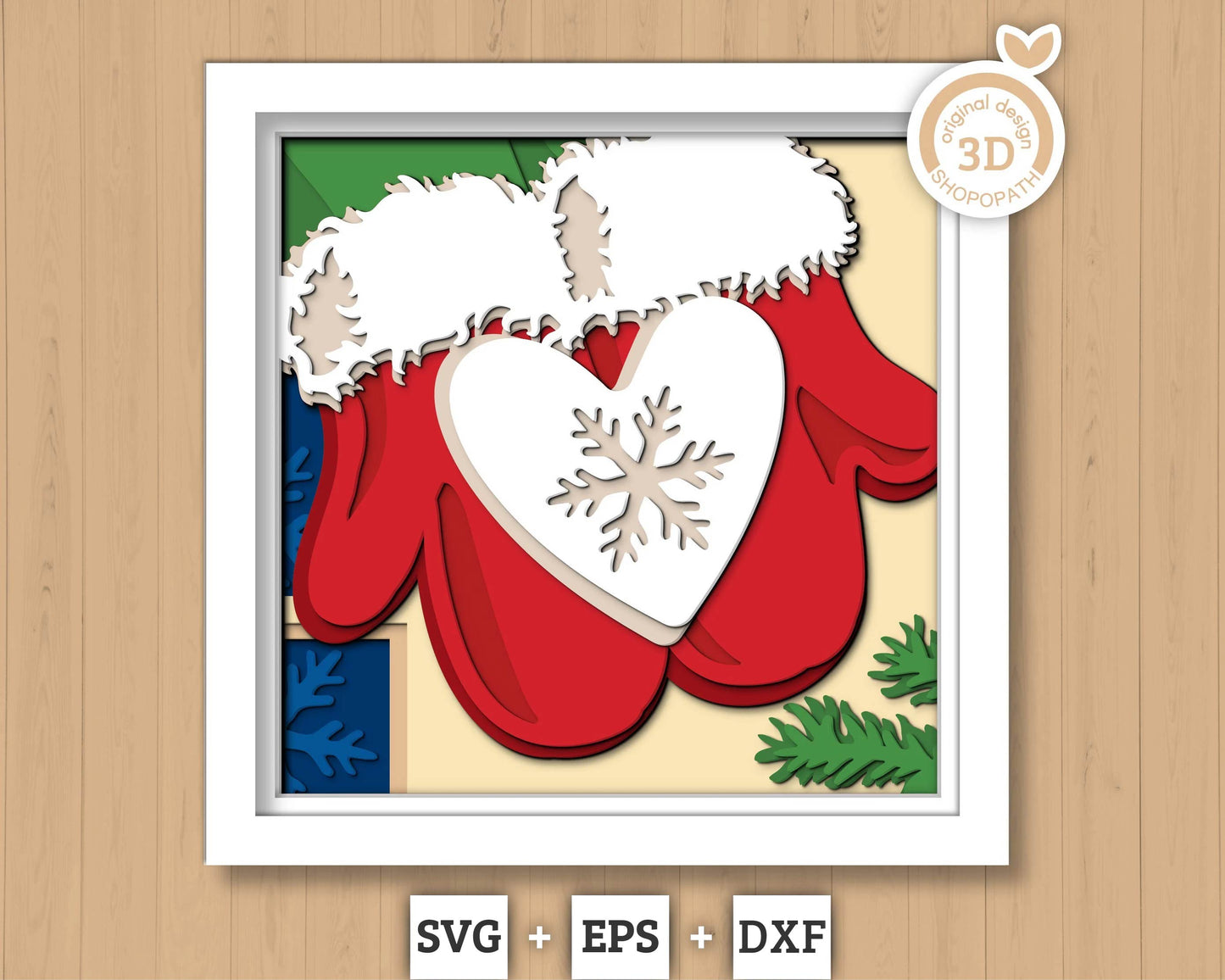 3D SVG Christmas Shadow Box, Layered Winter Shadow Box Svg, Christmas Mittens 3D Svg, Winter Heart 3d Svg, Snowflakes svg Cricut Silhouette