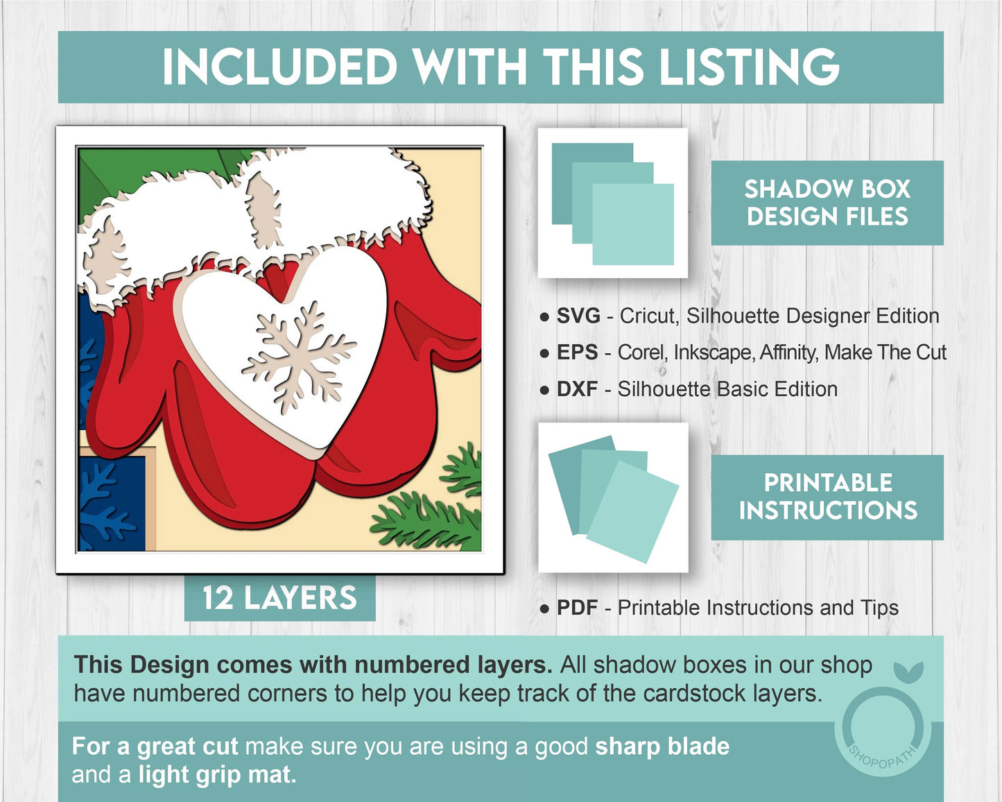 3D SVG Christmas Shadow Box, Layered Winter Shadow Box Svg, Christmas Mittens 3D Svg, Winter Heart 3d Svg, Snowflakes svg Cricut Silhouette