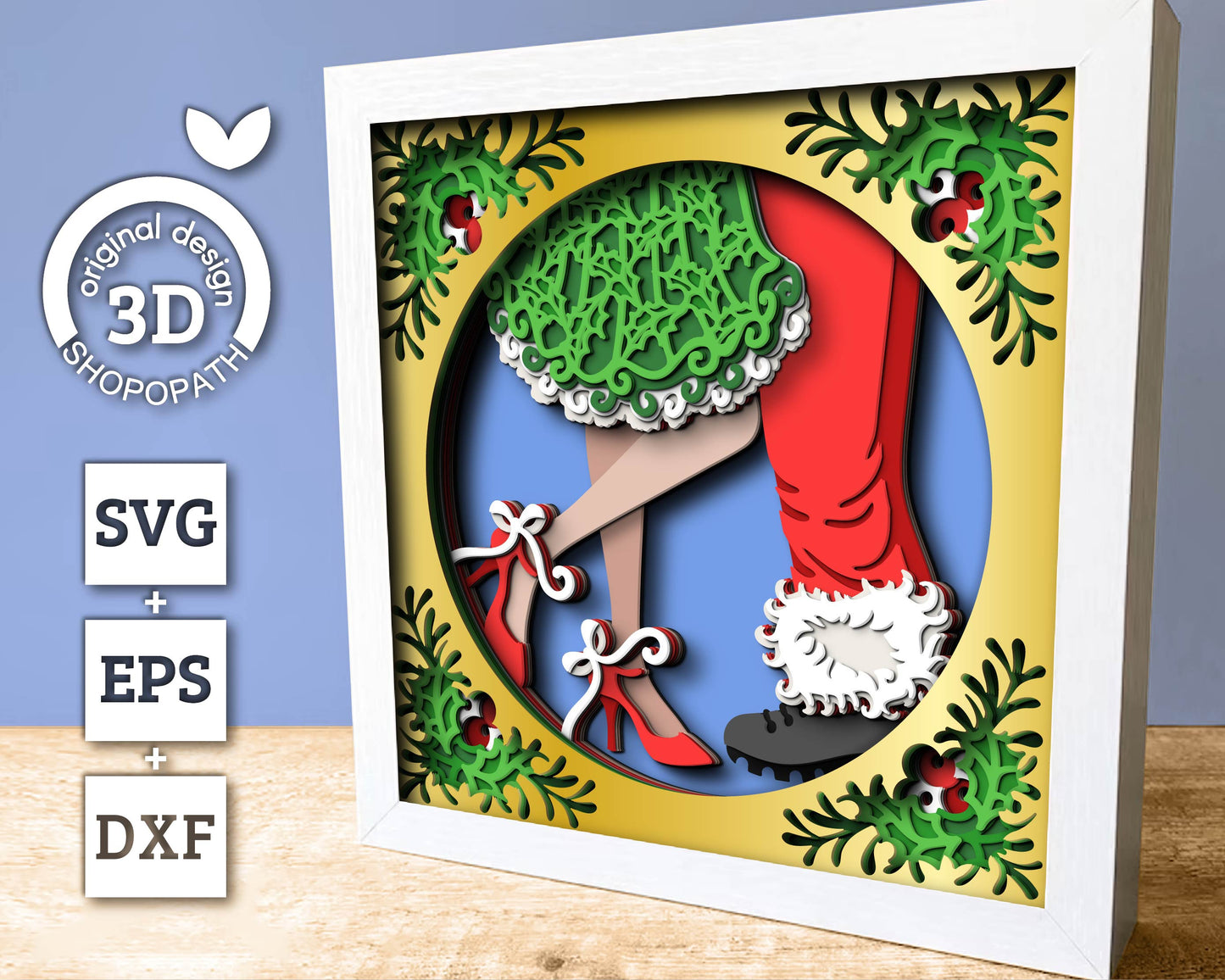 3D SVG Christmas Shadow Box, Layered Winter Love Shadow Box Svg, Romantic Couple 3D Svg, Santa Claus 3d Svg Mistletoe svg Cricut Silhouette