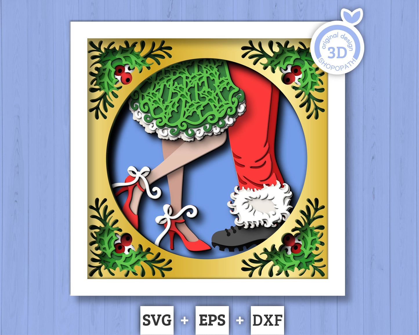 3D SVG Christmas Shadow Box, Layered Winter Love Shadow Box Svg, Romantic Couple 3D Svg, Santa Claus 3d Svg Mistletoe svg Cricut Silhouette