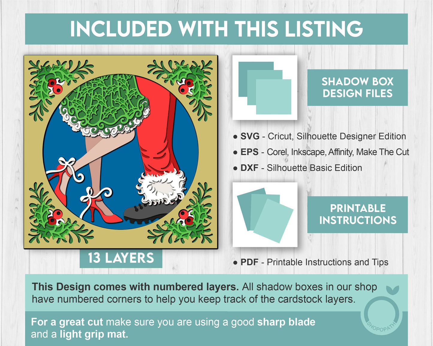 3D SVG Christmas Shadow Box, Layered Winter Love Shadow Box Svg, Romantic Couple 3D Svg, Santa Claus 3d Svg Mistletoe svg Cricut Silhouette