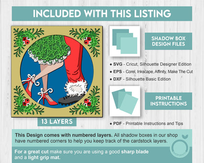 3D SVG Christmas Shadow Box, Layered Winter Love Shadow Box Svg, Romantic Couple 3D Svg, Santa Claus 3d Svg Mistletoe svg Cricut Silhouette