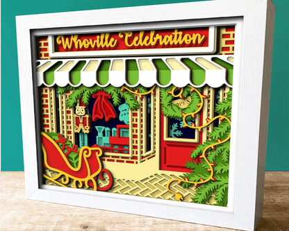3D SVG Christmas Store Shadow Box, Layered Winter Svg, Winter Shadow Box, Christmas Window 3D Svg, Santa Claus 3d Svg, Cricut Silhouette