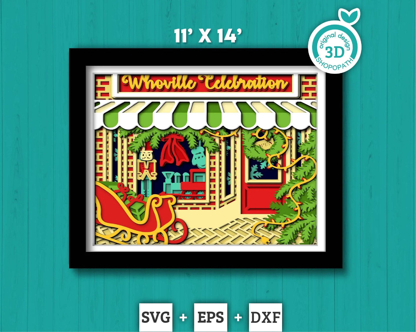 3D SVG Christmas Store Shadow Box, Layered Winter Svg, Winter Shadow Box, Christmas Window 3D Svg, Santa Claus 3d Svg, Cricut Silhouette