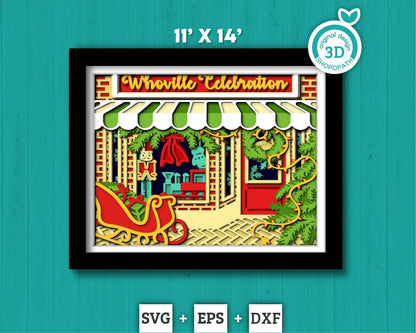 3D SVG Christmas Store Shadow Box, Layered Winter Svg, Winter Shadow Box, Christmas Window 3D Svg, Santa Claus 3d Svg, Cricut Silhouette