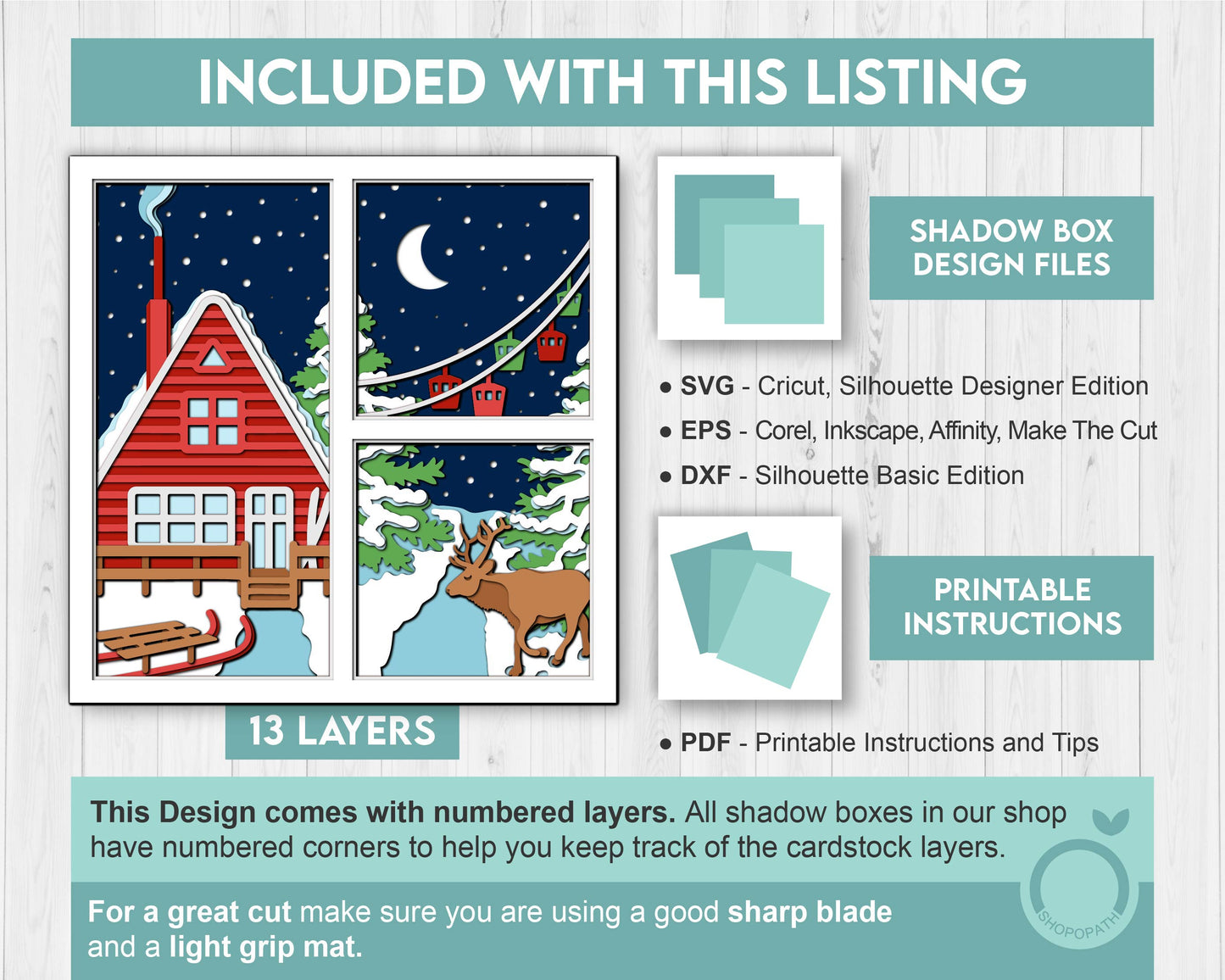 3D SVG Winter Shadow Box, Layered Winter Cabin Svg, Ski Lodge, Reindeer Moose 3D Svg, Christmas Snow Woods 3d Svg, Cricut Silhouette