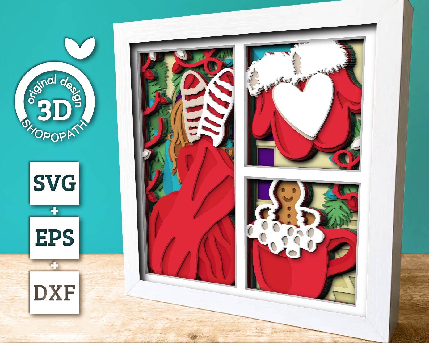 3D SVG Christmas Shadow Box, Layered Winter Svg, Winter Shadow Box, Christmas Socks 3D Svg, Christmas Trees 3d Svg, Cricut Silhouette